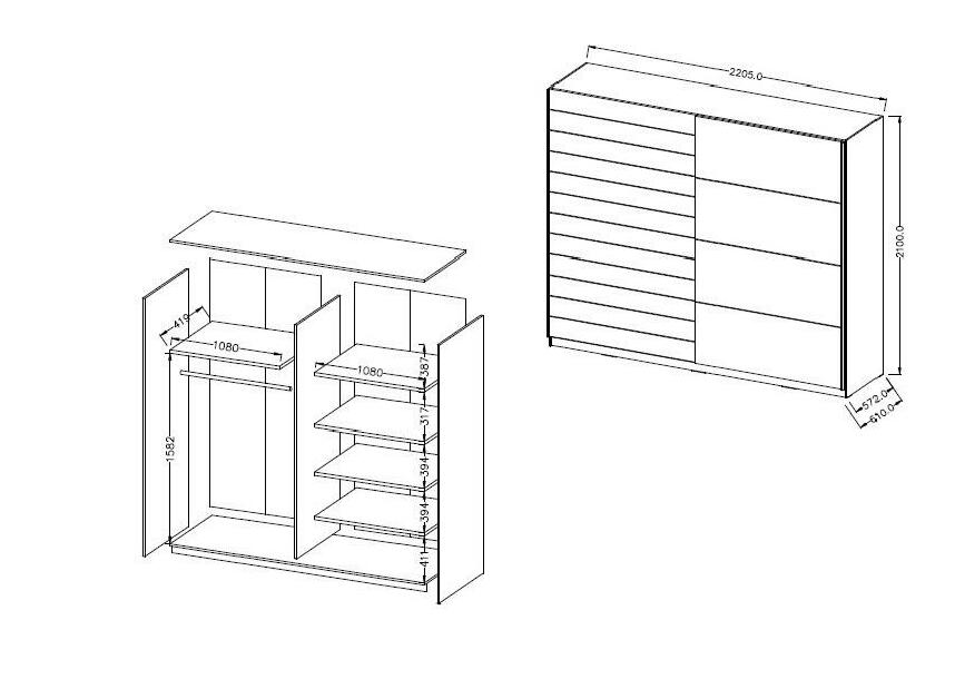 Šatní skříň s posuvnými dveřmi Afrodita EA18 (bílá + dub beaufort)