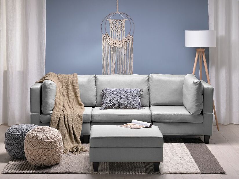 Modulární pohovka FELLE (polyester) (světle šedá) (pro 3 lidi) (s taburetem)