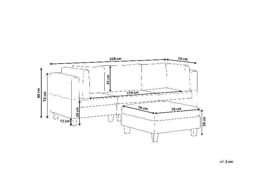Modulární pohovka FELLE (polyester) (světle šedá) (pro 3 lidi) (s taburetem)