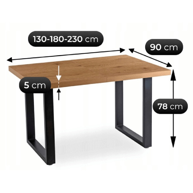 Rozkládací jídelní stůl Tomko (dub zlatý + černá) (pro 6-8 osob)
