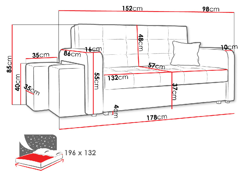 Pohovka s taburetky Candy III (tmavě modrá)