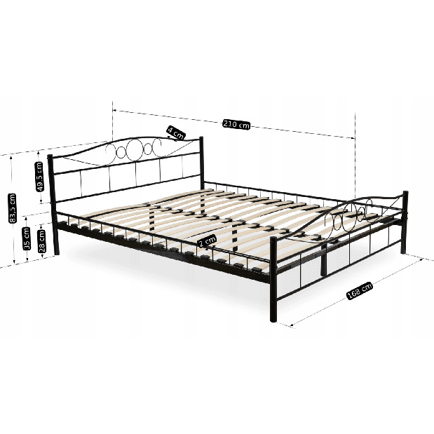 Kovová postel 160 cm Granjeros (černá) (s roštem)