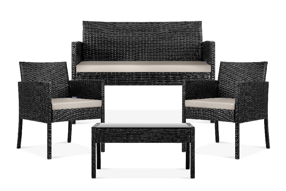 Sada zahradního nábytku 2+1+1 Devon (černá + béžová)