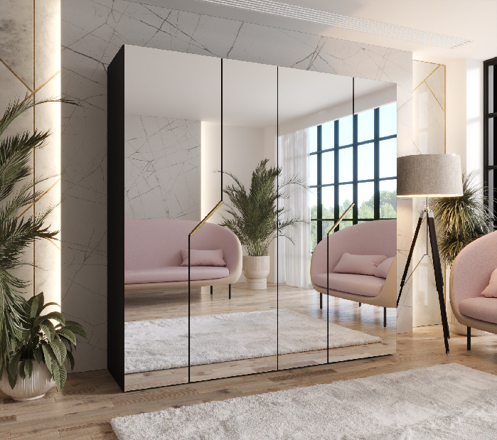 Šatní skříň Alaris 3 200 (černá + zlatá) (se zrcadlem)