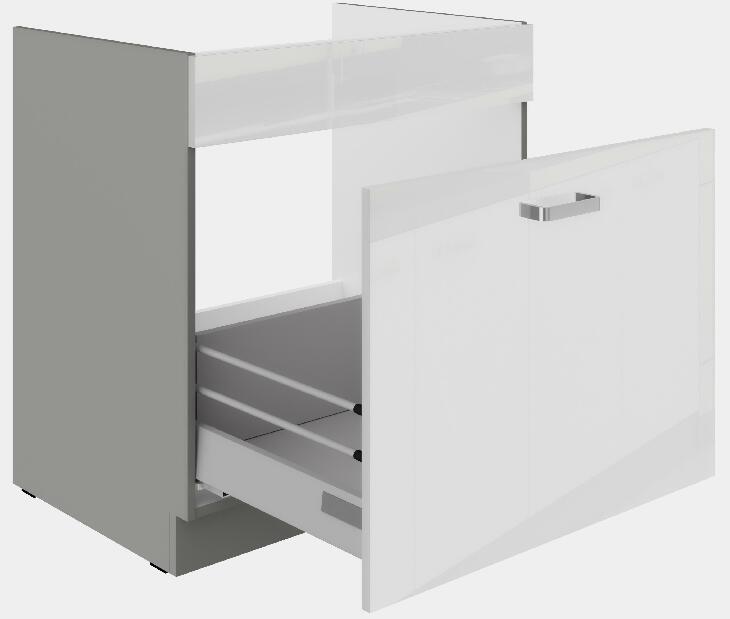 Dolní kuchyňská skříňka pod dřez Brunea 80 ZL 1S BB (korpus: šedá / fronta: lesk bílý)