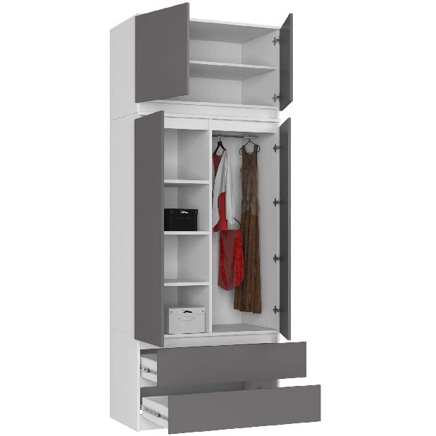 Šatní skříň Submarino (bílá + grafit) (s nádstavcem)