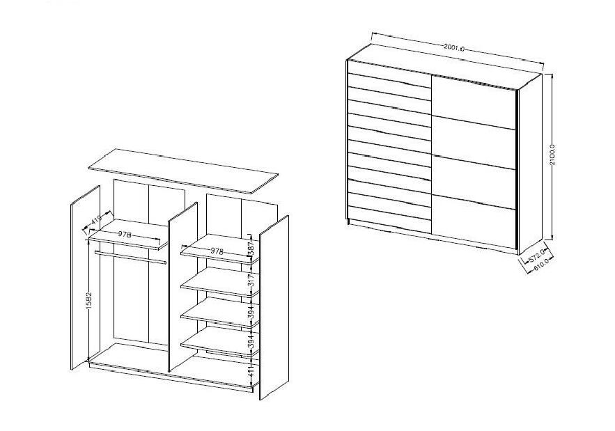 Šatní skříň s posuvnými dveřmi Afrodita EA17 (bílá + dub beaufort)