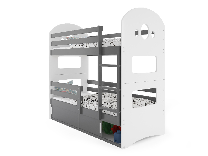 Patrová postel 80 x 160 cm Domur (grafit + grafit) (s rošty, matracemi a úl. prostorem)