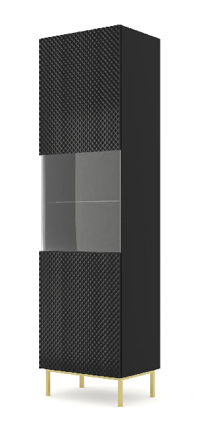 Vitrína C 1DS Rowanna (černá lesklá + zlatá)