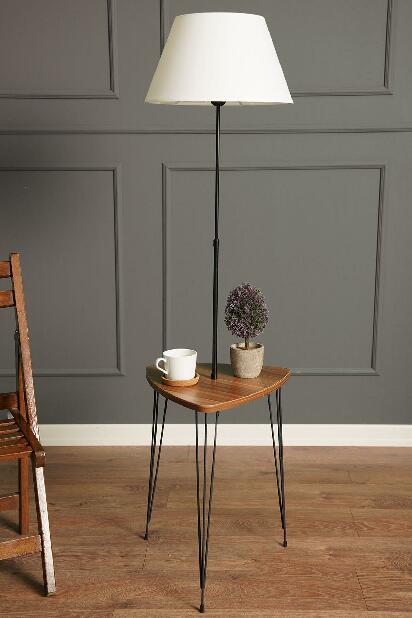 Příruční stolek s lampou Praktesso 1 (bílá + ořech)