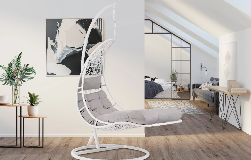 Závěsné křeslo Cleopatra (bílá + světle šedá)