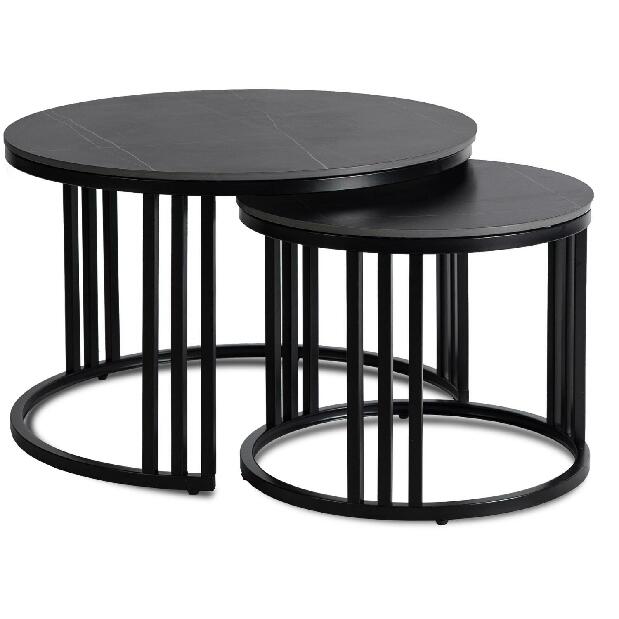 Set 2 konferenčních stolků Jugada (mramor černý + černá)
