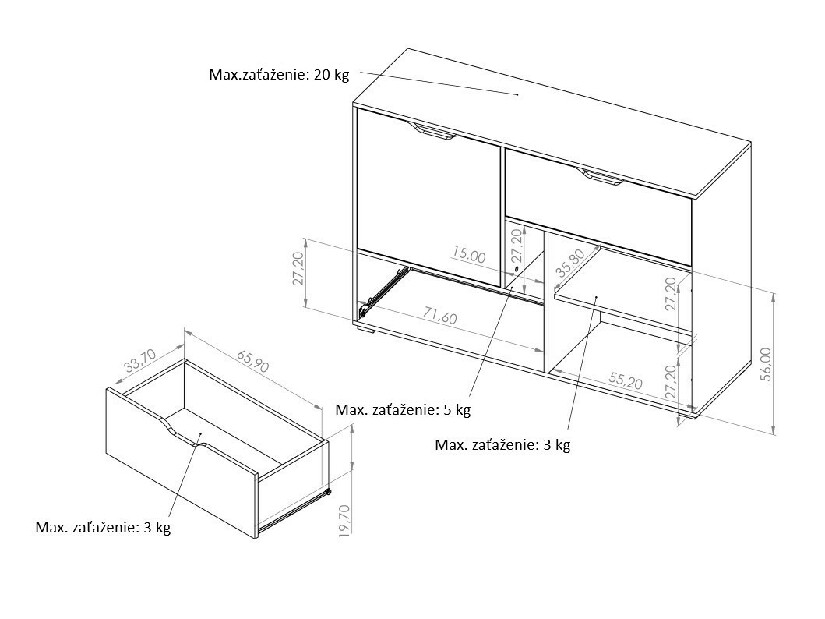 Komoda Iweta K2D2SZ (grafit + bílá matná + dub artisan)