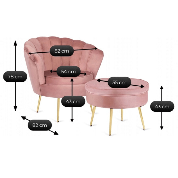 Křeslo Guarida (růžová) (s taburetkou)
