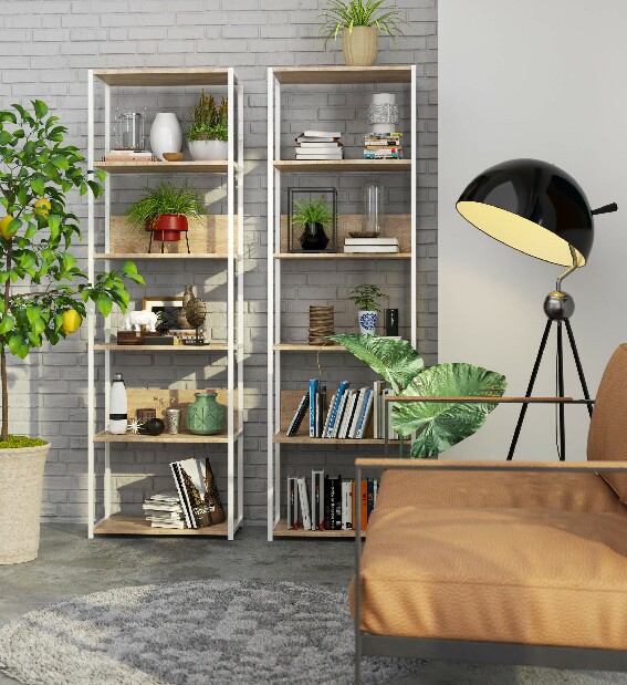 Regál Loriana III (bílá + dub sonoma)