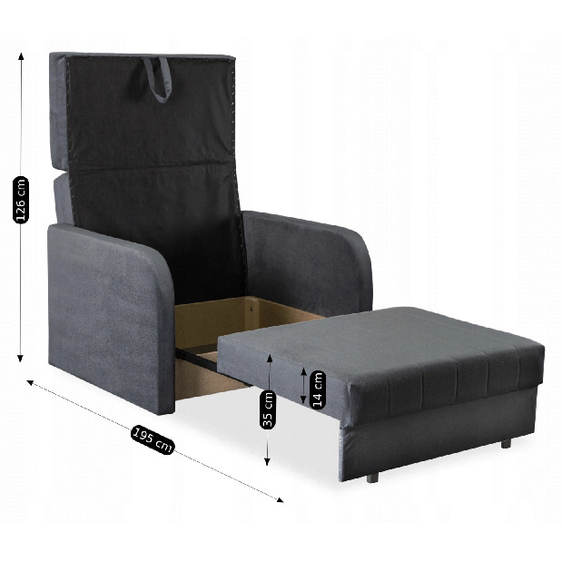  Rozkládací křeslo 2 ks Verne 1 (šedá)