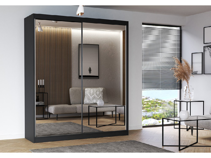 Šatní skříň Mebur 20 180 (černá + zrcadlo)