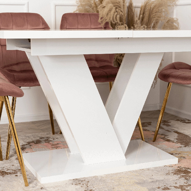 Rozkládací jídelní stůl Comentado (lesk bílý) (pro 4-6 osob)