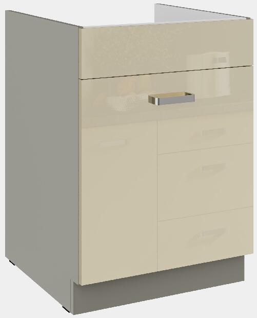Dolní kuchyňská skříňka Kelyn 60 ZL 1S BB (korpus: lesk krémový + fronta: šedá)
