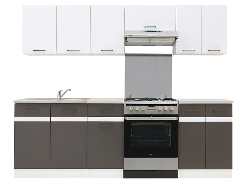 Kuchyně BRW Junona line 240 cm lesk bílý + šedý wolfrám