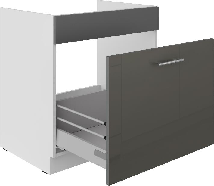 Dolní kuchyňská skříňka pod dřez Lavera 80 ZL 1S BB (korpus: bílá + fronta: lesk šedý)