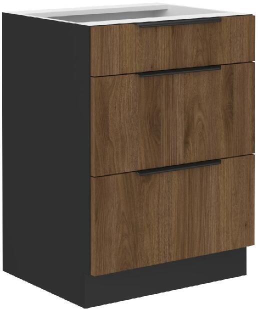 Dolní kuchyňská skříňka Manana 60 D 3s BB (korpus: černá matná + fronta: ořech okapi)