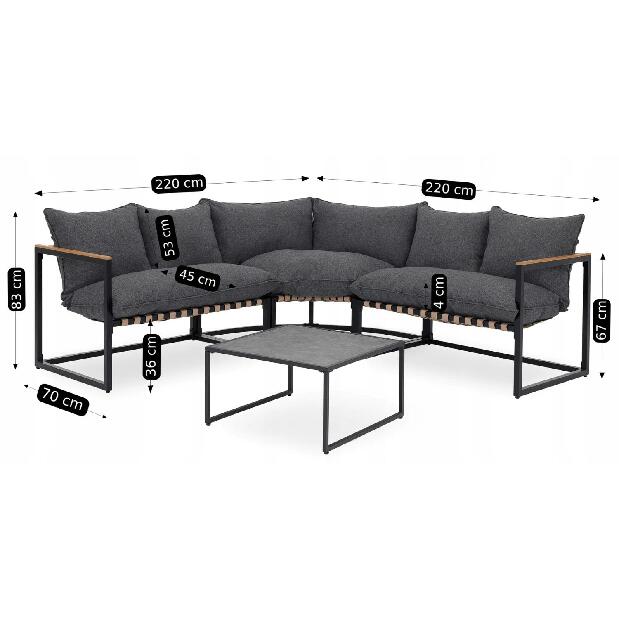 Zahradní set Torpemente (černá + šedá) (pro 4 osoby)