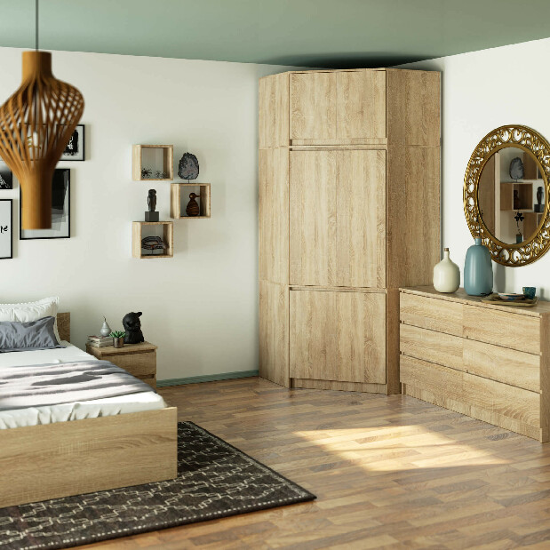 Rohová šatní skříň (s nástavbou) Sentirse (dub sonoma)
