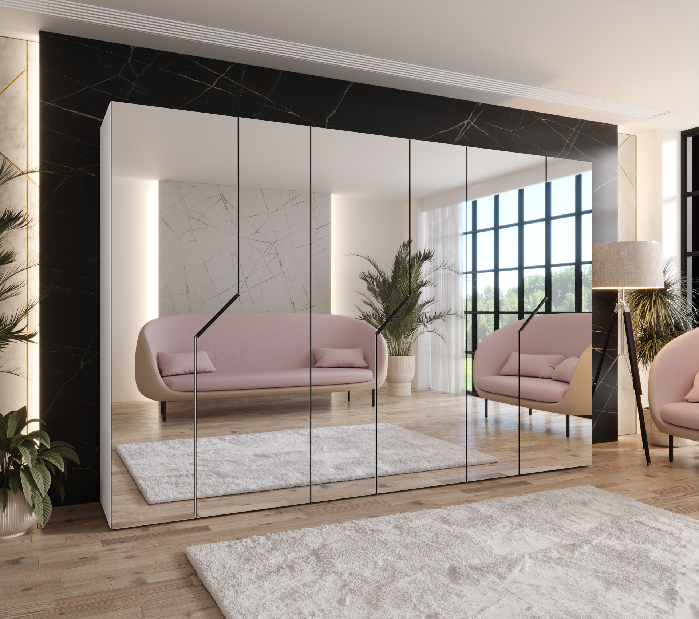 Šatní skříň Alaris 3 300 (bílá + černá) (se zrcadlem)