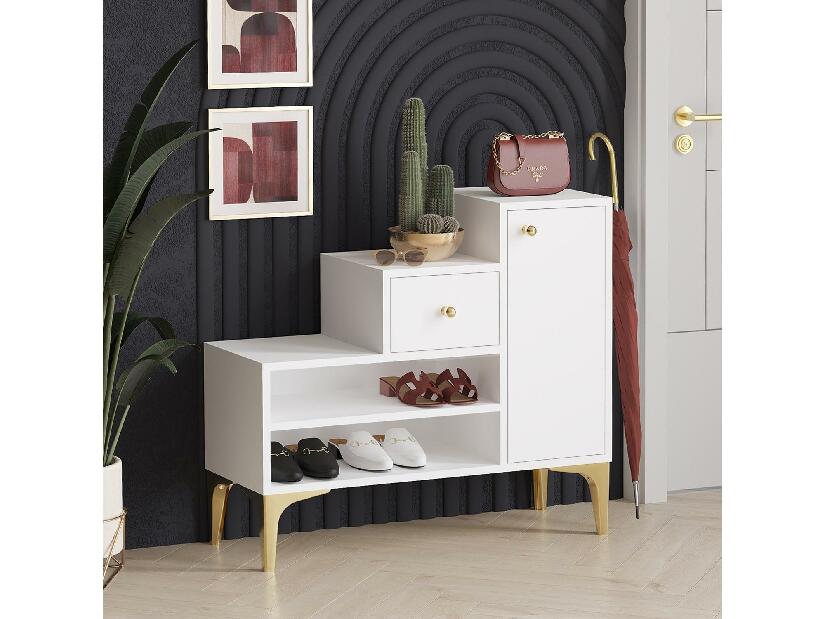 Botník (skříňka na boty) Beside 3 (bílá + zlatá)