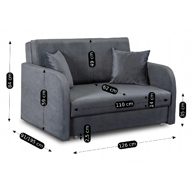  Rozkládací křeslo 2 ks Verne 2 (šedá)