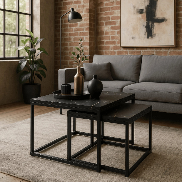 Set 2 konferenčních stolků Jospin (mramor černý)