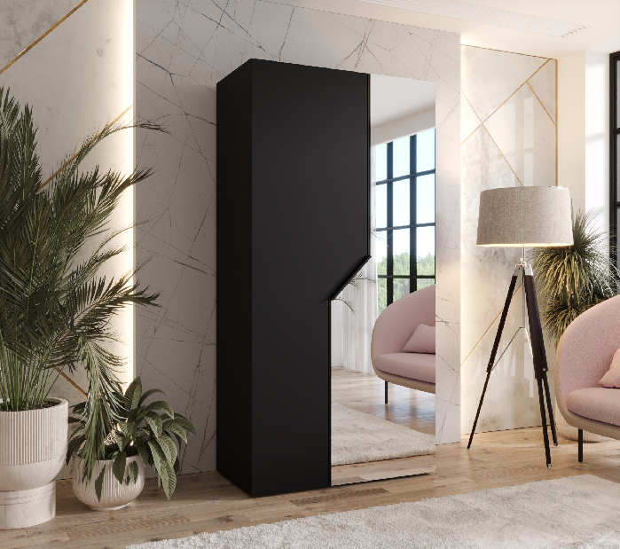 Šatní skříň Alaris 2 100 (černá) (se zrcadlem)