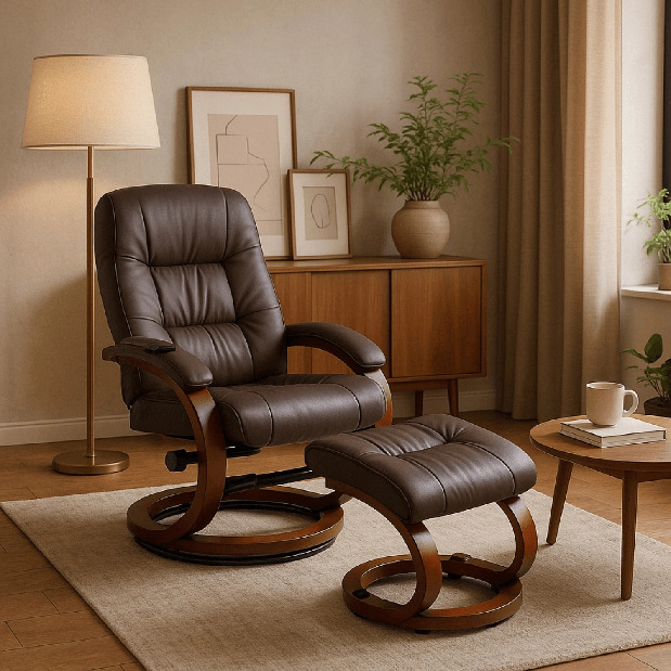  Masážní křeslo s taburetkou Canole (hnědá)