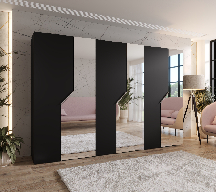 Šatní skříň Alaris 2 300 (černá + kašmír) (se zrcadlem)