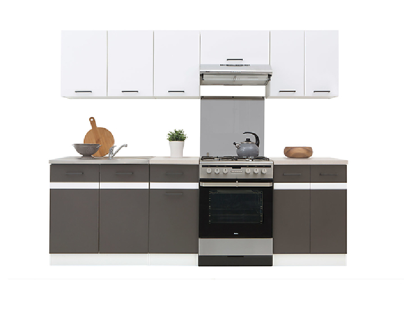 Kuchyně BRW Junona line 240 cm lesk bílý + šedý wolfrám