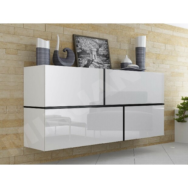 Komoda Goja (bílá + lesk bílý + černá) *výprodej