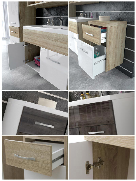 Koupelnový nábytek Lunara (bílá + šedý lesk) (se sifonem, bez baterie)