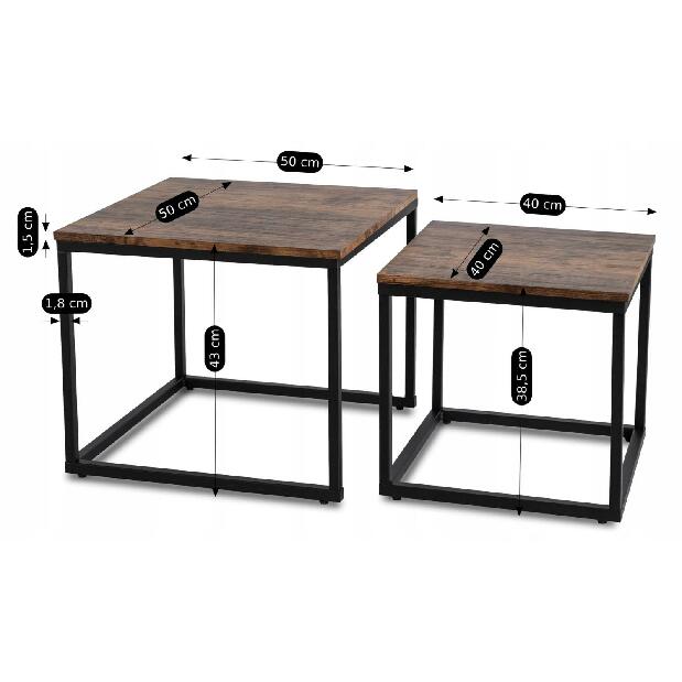 Set 2 konferenčních stolků Ocupa (dub rustikal + černá)