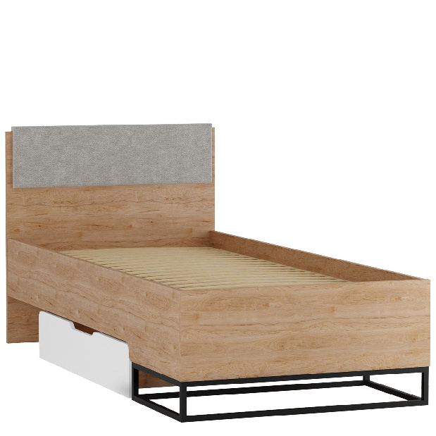 Jednolůžková postel 90cm Irmadi IA5 (hikora + bílá + šedá)