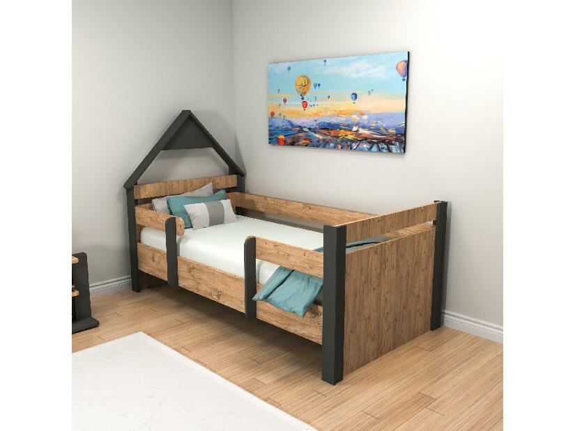 Jednolůžková postel 100 cm Nilili 5 (borovice atlantická + antracit) (s roštem)