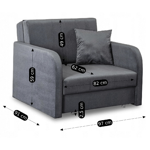  Rozkládací křeslo 2 ks Verne 1 (šedá)