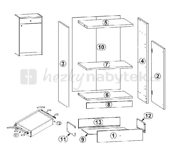 Skříňka BRW Lendi KOM1D1S