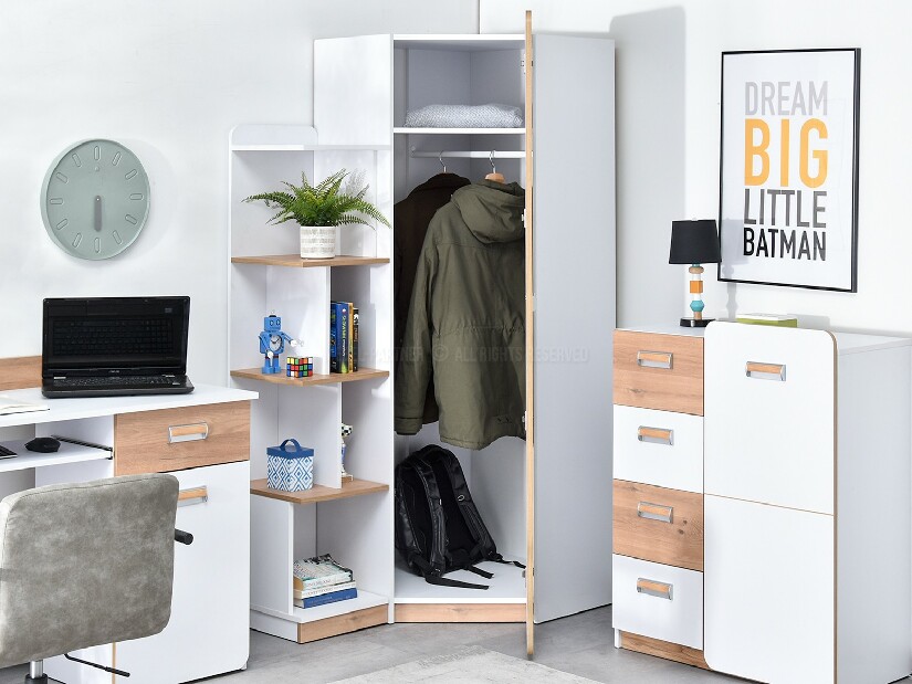 Rohová šatní skříň Congresual C14 (bílá)