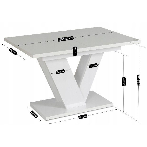 Rozkládací jídelní stůl Comentado (lesk bílý) (pro 4-6 osob)