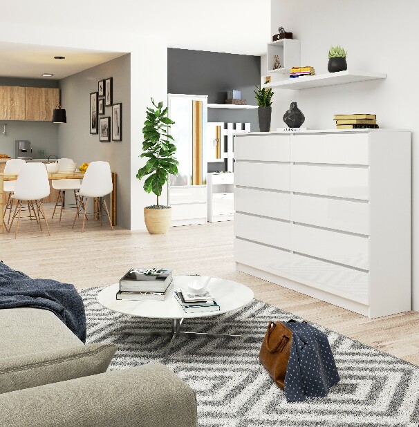 Komoda Kurtinaitis 10SZ (bílá + lesk bílý)