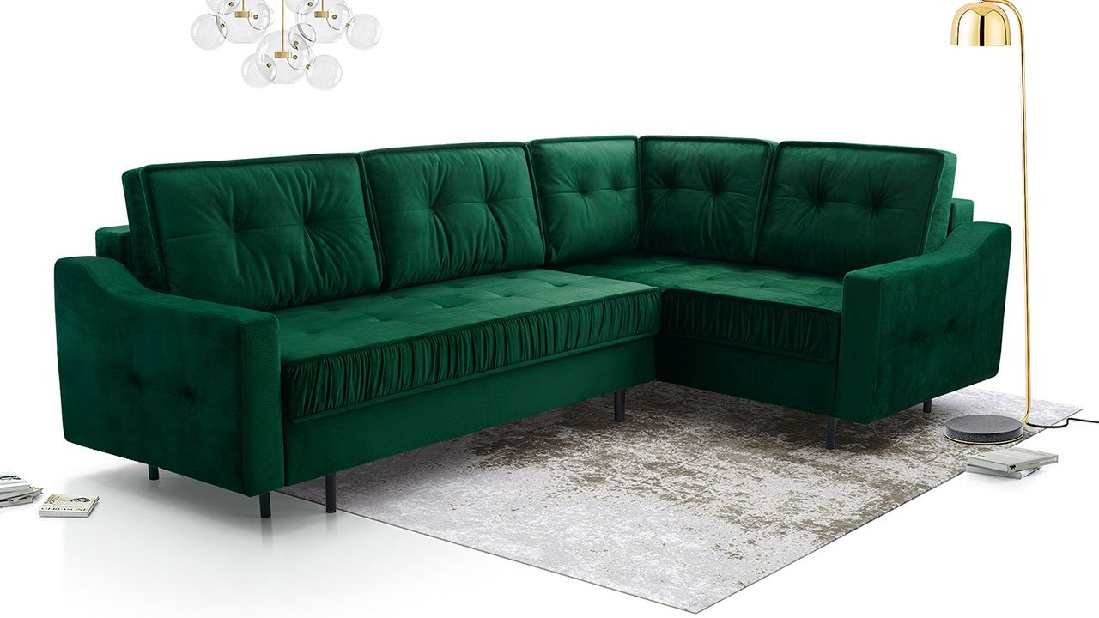 Rohová sedací souprava Korela L (tmavě zelená)