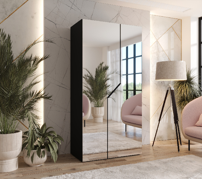 Šatní skříň Alaris 3 100 (černá) (se zrcadlem)