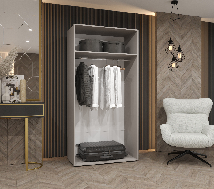 Šatní skříň Alaris 2 100 (bílá + kašmír) (se zrcadlem)