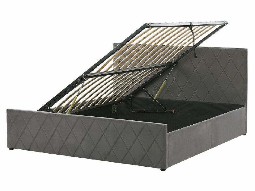 Manželská postel 160 cm ROFARIO (šedá) (samet) (s roštem a úl. prostorem)